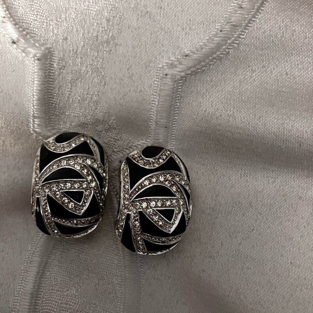 Old money Dior Vintage Black N Diamond Accents Clip Earrings.Onyx Necklace set! - Picture 12 of 15